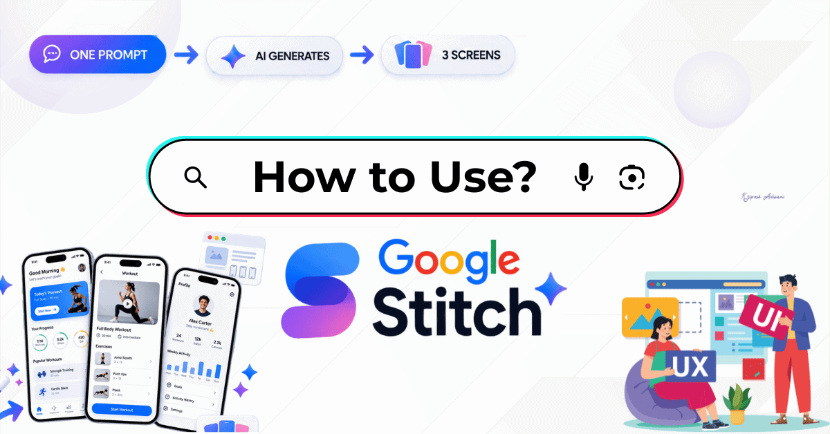 How to Use Google Stitch to Design an App UI (Free, One Prompt, Three Screens) 7 Google Stitch turning a single text prompt into three app UI screens