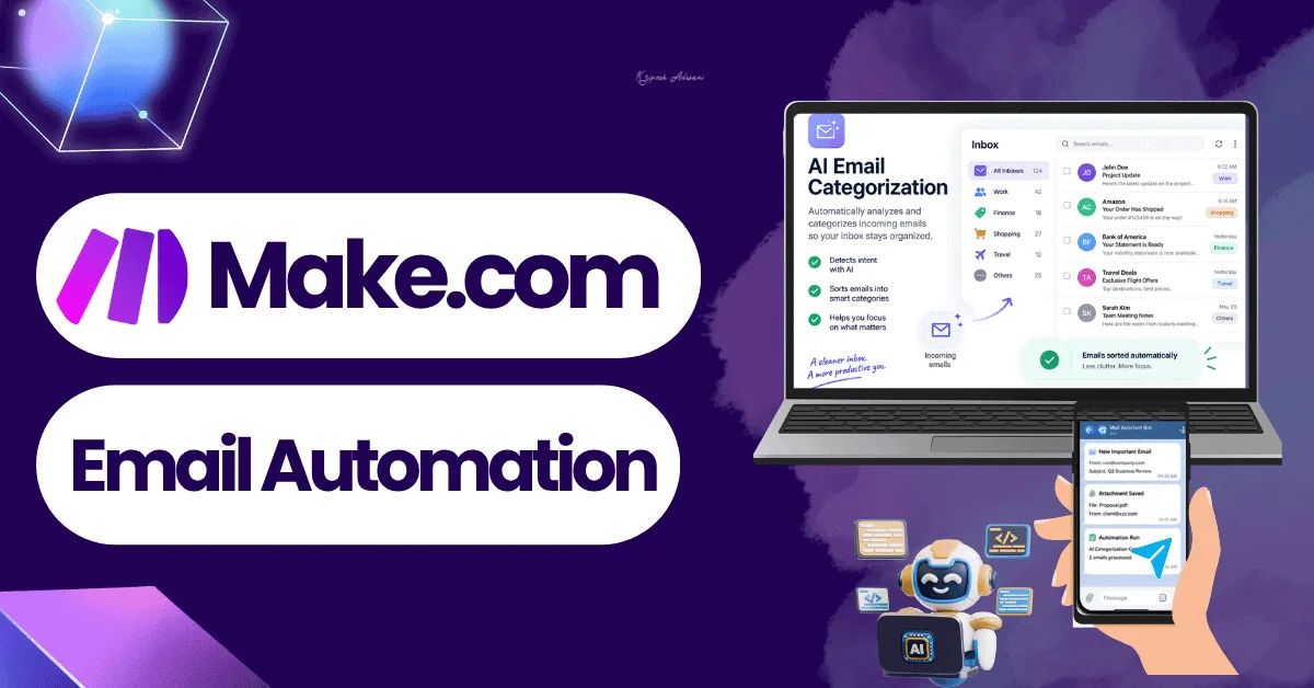 Make.com Email Automation: 4 Free Workflows to Save Hours Every Week (2026) 9 Make.com email automation scenario connecting Gmail, OpenAI and Google Drive modules